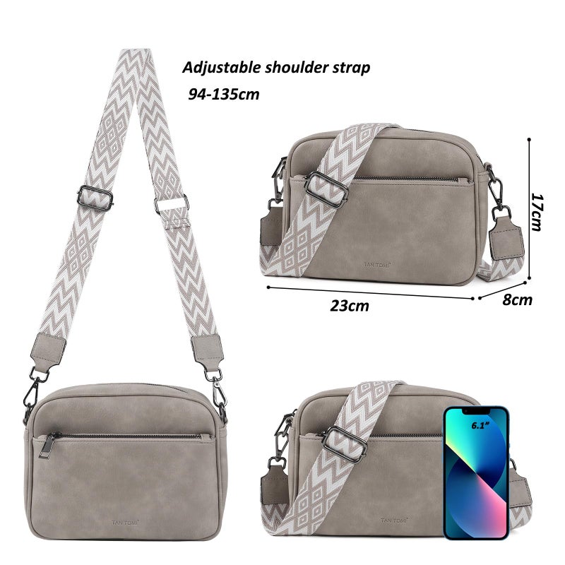 TANTOMI Crossbody Bags for Women Trendy,Vegan Leather Crossbody Purses for Women Small Shoulder Bag Handbags with Wide Strap (Gray) - Image 3