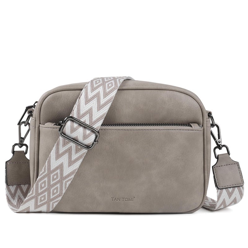 TANTOMI Crossbody Bags for Women Trendy,Vegan Leather Crossbody Purses for Women Small Shoulder Bag Handbags with Wide Strap (Gray) - Image 1