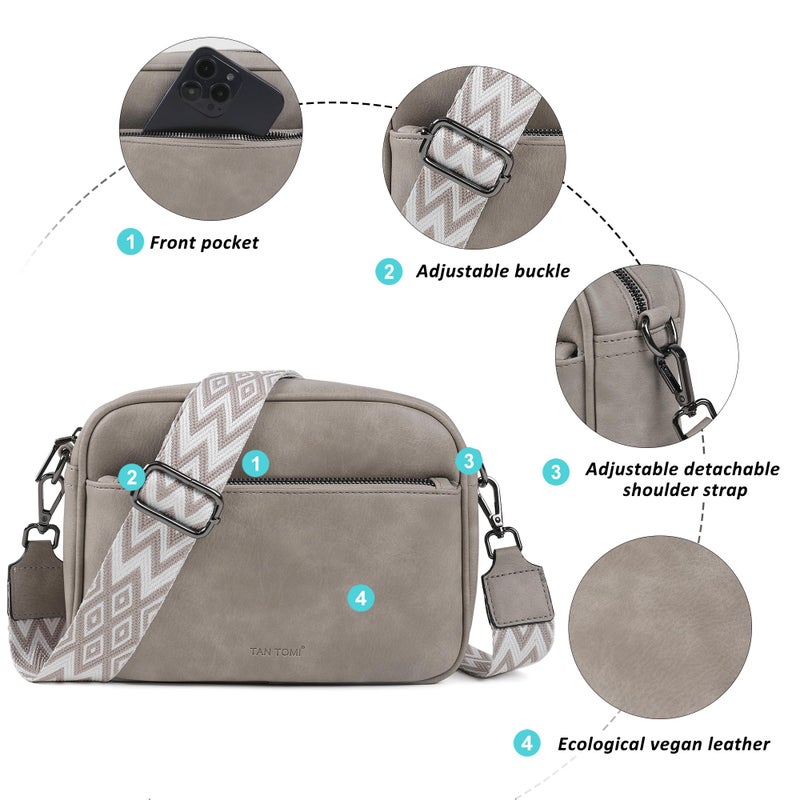 TANTOMI Crossbody Bags for Women Trendy,Vegan Leather Crossbody Purses for Women Small Shoulder Bag Handbags with Wide Strap (Gray) - Image 5
