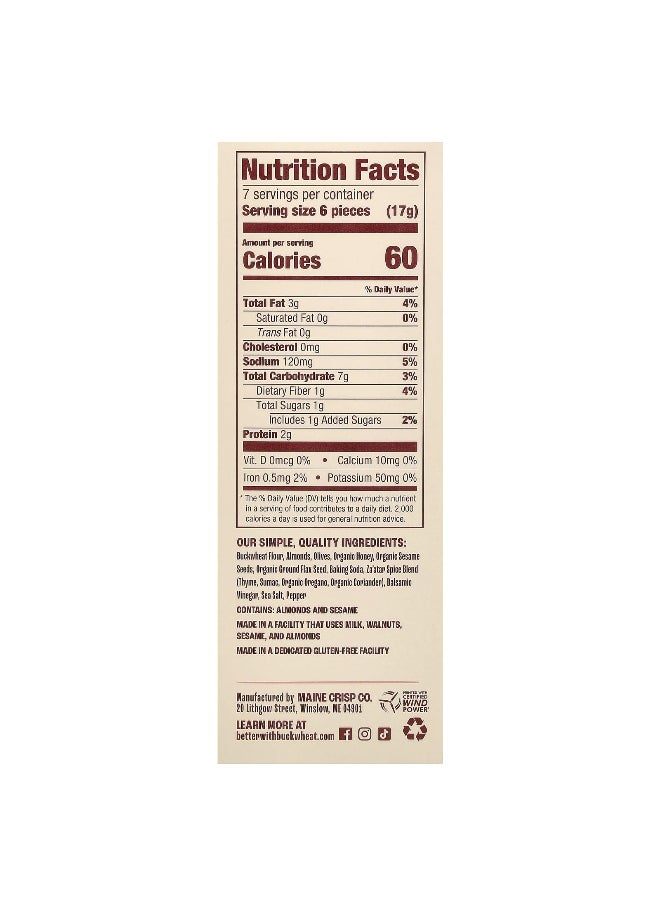 Better with Buckwheat, Maine Crisp Buckwheat Crackers, Olive & Za'atar, 4 oz (113 g)