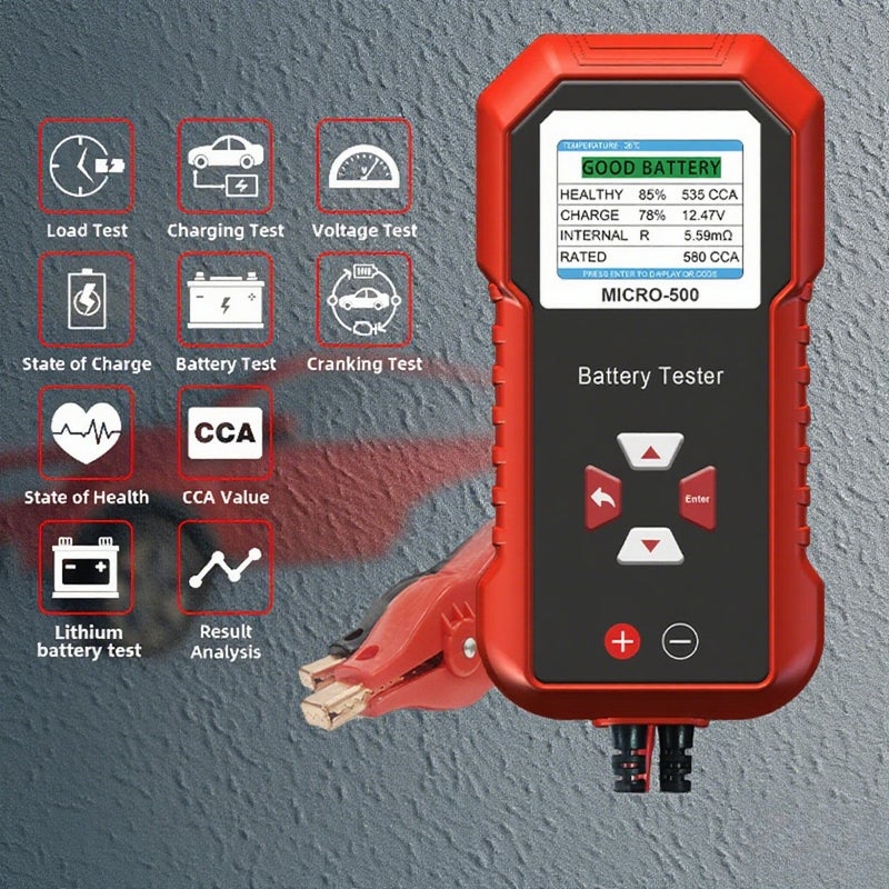 LCD Color Display Car Motorbike Battery Cranking Charging Tester 12.0V Lead-acid Lithium Battery Support 8 Languages - Image 4