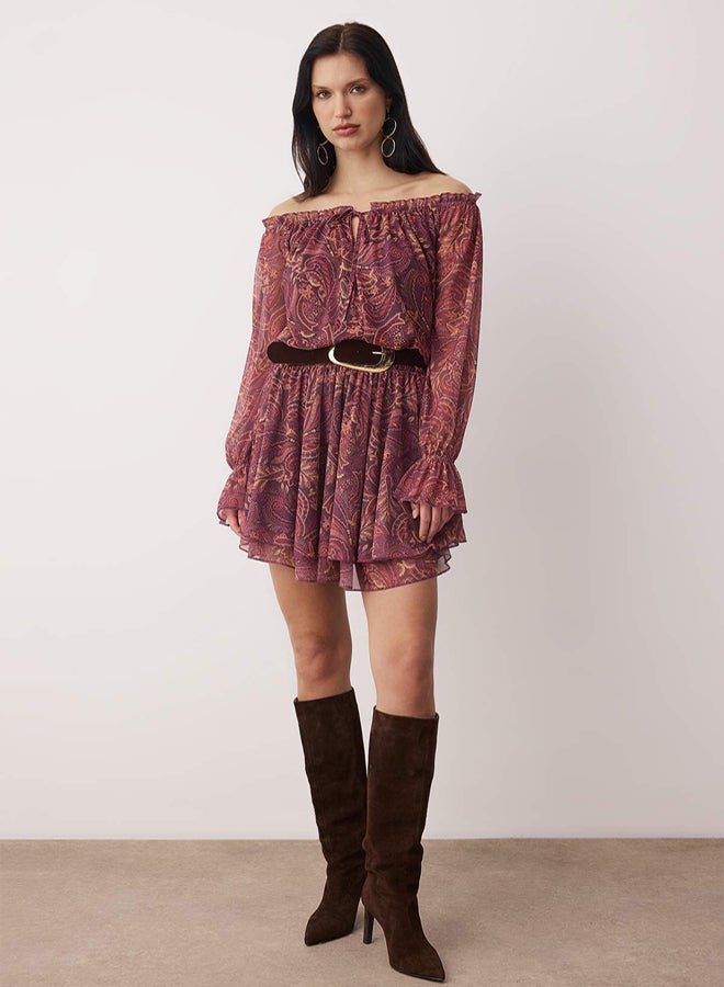 trendyol MultiColored Abstract Ruffled Short/Mini Skater Knitted Dress - Image 1