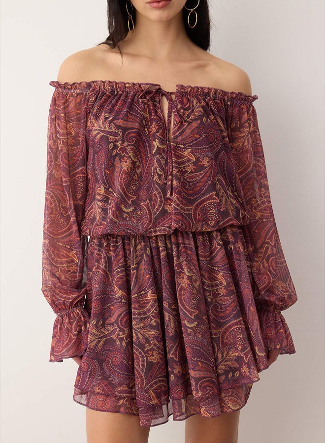 trendyol MultiColored Abstract Ruffled Short/Mini Skater Knitted Dress - Image 4