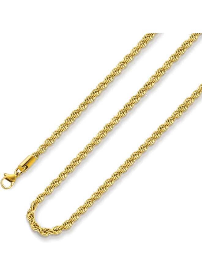 Monily 24K Gold-Plated Chain Necklace for Men 2.5MM 20 Inches Stainless Steel Twist Rope Chain for Women Mens - Image 1
