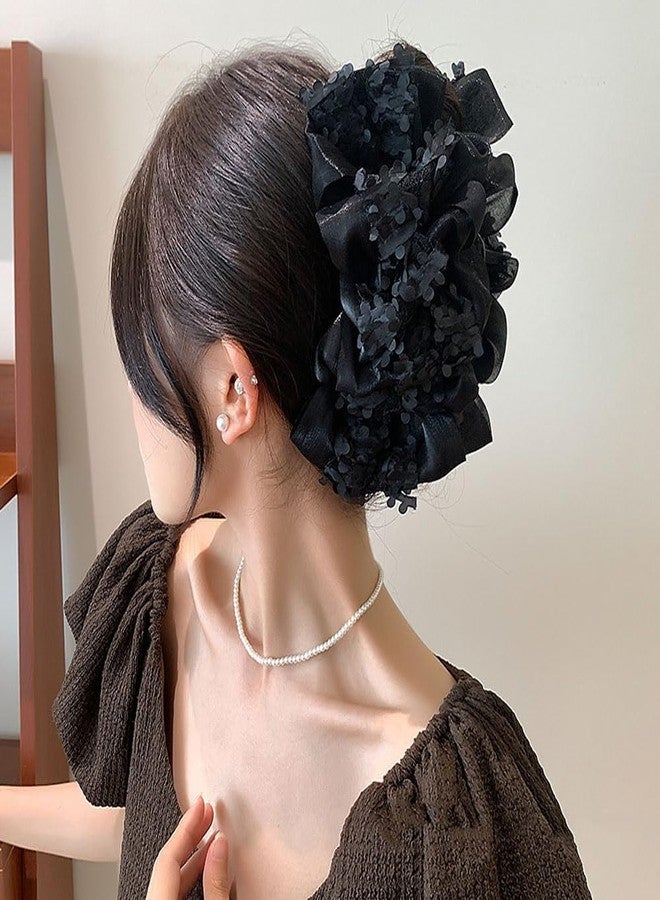Melodio Floral Hair Bun Clips - 2Pcs Elegant Fabric Flower Hair Clutcher for Women, Formal/Party Hair Accessories, Strong Hold Jaw Clips for Updo Hairstyles (Black & Beige) - Image 5