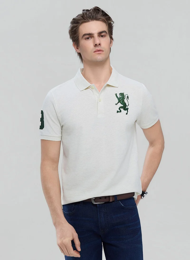 Men’s Slim Pique Polo with Flat with 3D Lion Embroidery