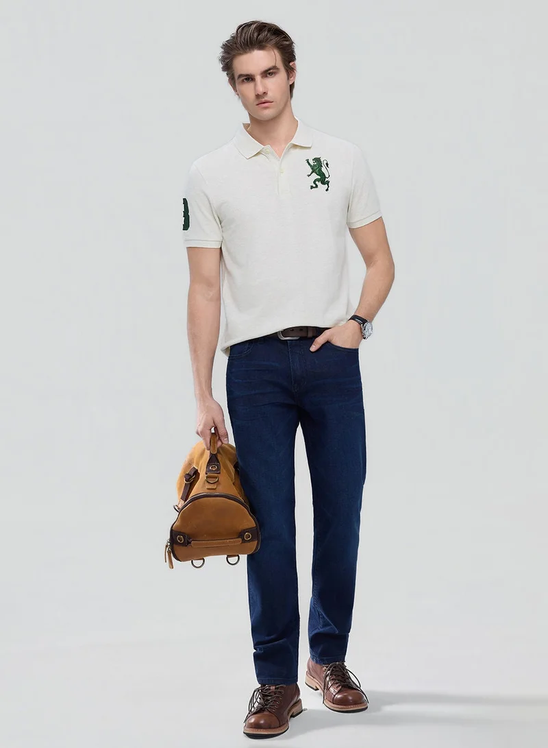جيوردانو Men’s Slim Pique Polo with Flat with 3D Lion Embroidery