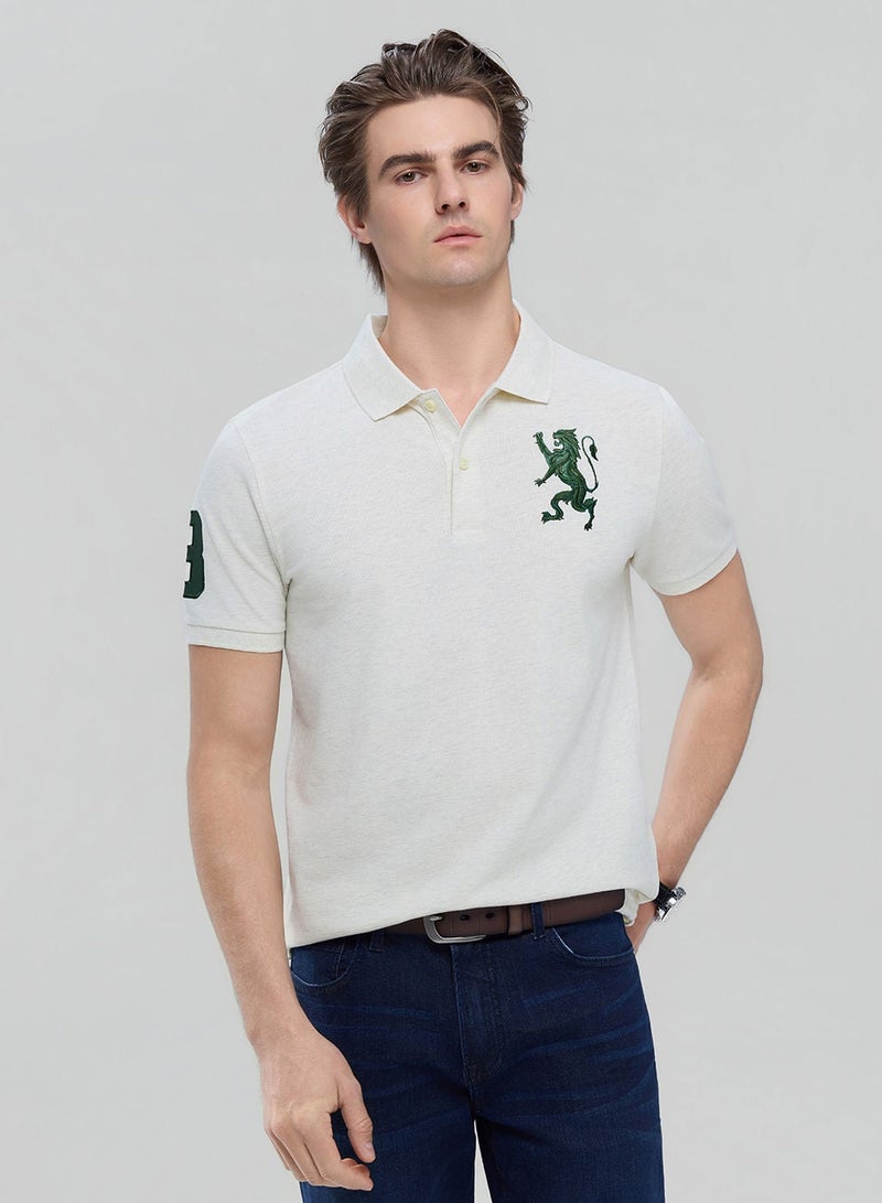 GIORDANO بولو بيكيه ضيق للرجال مع تطريز أسد ثلاثي الأبعاد - Image 1