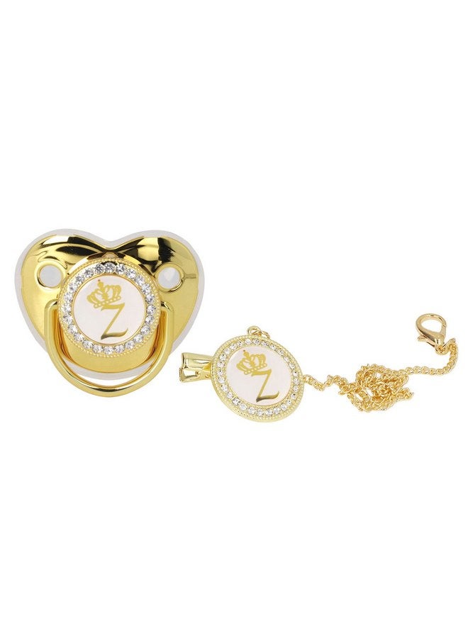 GLOGLOW Stylish Gold Letter Infant Pacifier, Portable Silicone Alloy Pacifier with Clip for Home and Travel Essential (Z) - Image 1
