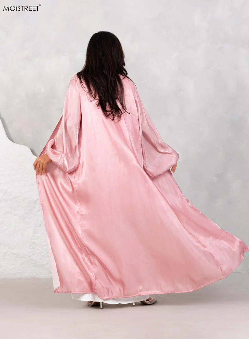 Moistreet Balloon Sleeve Shimmer Abaya Set