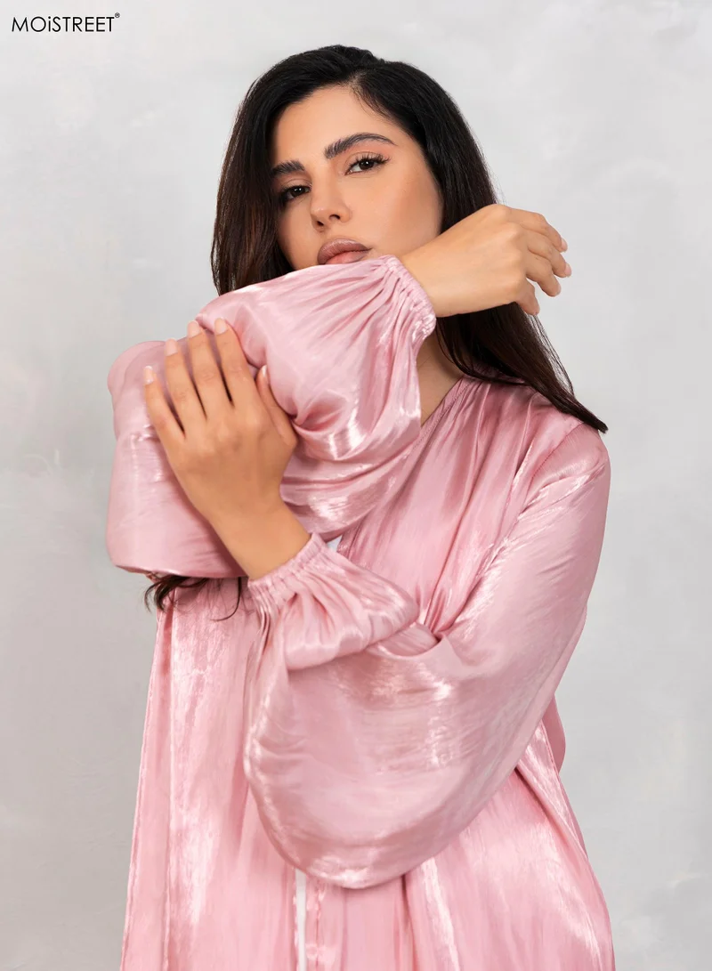 Moistreet Balloon Sleeve Shimmer Abaya Set