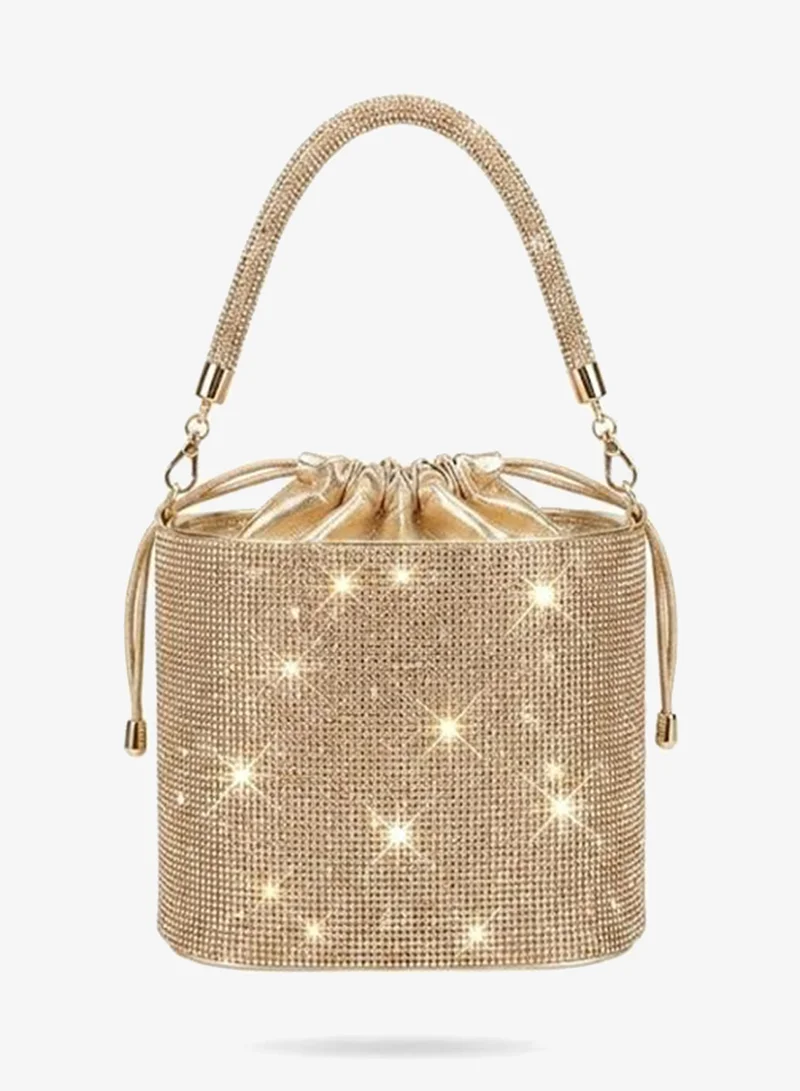 Viny Viny Women's Crystal Mesh Bucket Bag – Rhinestone Top Handle with Drawstring Closure
