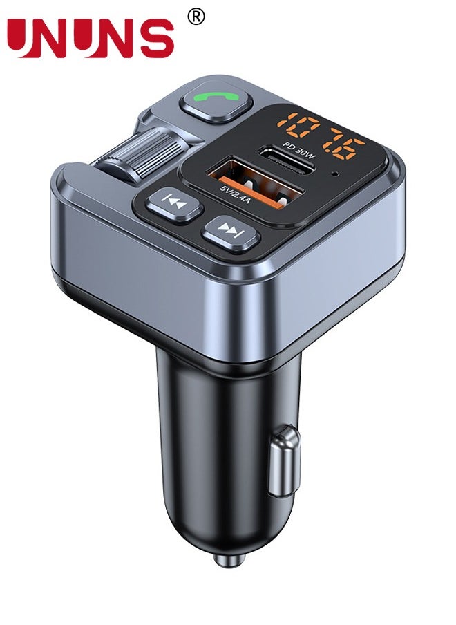 UNUNS - Bluetooth 5.1 FM Transmitter For Car, PD 30W QC 3.0 USB Fast Charger Music Radio Adapter,Wireless Bluetooth Adapter MP3 Player,HiFi Bass Sound,Hands-Free Call,Siri Google Assistant - Image 1