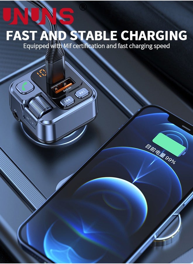 UNUNS - Bluetooth 5.1 FM Transmitter For Car, PD 30W QC 3.0 USB Fast Charger Music Radio Adapter,Wireless Bluetooth Adapter MP3 Player,HiFi Bass Sound,Hands-Free Call,Siri Google Assistant - Image 1