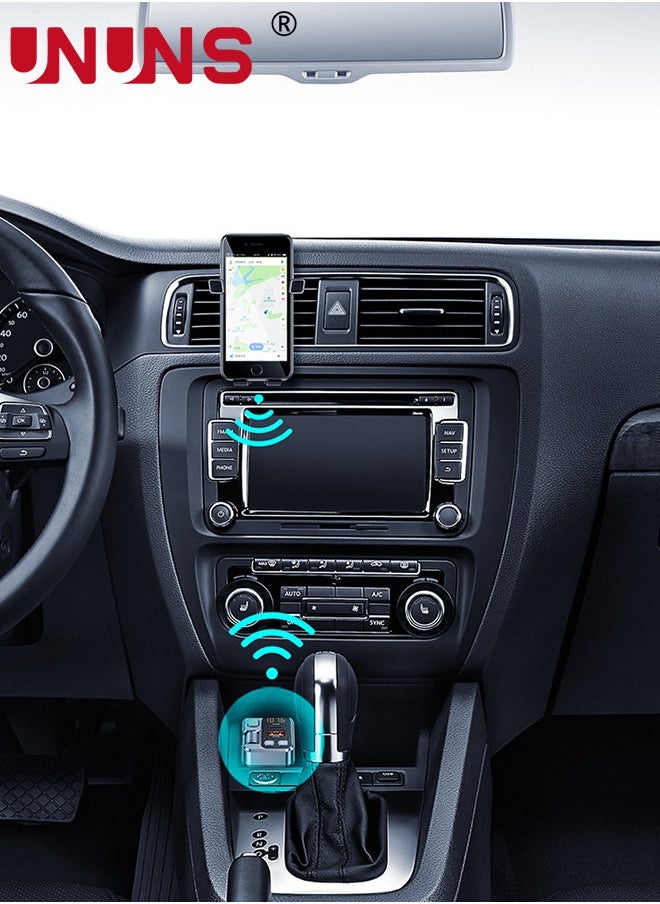 UNUNS - Bluetooth 5.1 FM Transmitter For Car, PD 30W QC 3.0 USB Fast Charger Music Radio Adapter,Wireless Bluetooth Adapter MP3 Player,HiFi Bass Sound,Hands-Free Call,Siri Google Assistant - Image 1
