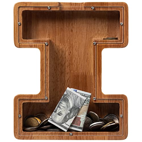 ladenk Piggy Bank for Kids Boys Girls Wooden Large Letter Piggy Bank Alphabet Money Bank with Initial I Coin Bank Fun Gifts for Birthday Christmas Festival Baby Shower - Image 5