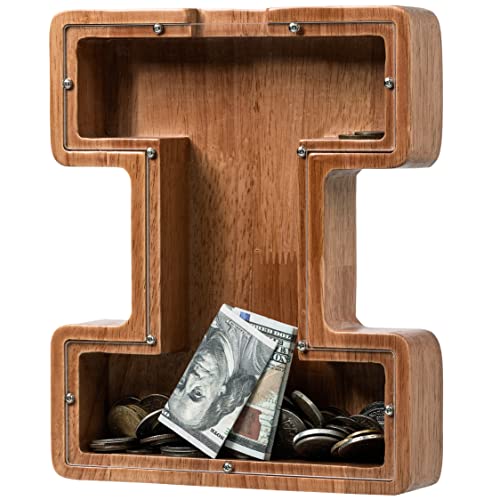 ladenk Piggy Bank for Kids Boys Girls Wooden Large Letter Piggy Bank Alphabet Money Bank with Initial I Coin Bank Fun Gifts for Birthday Christmas Festival Baby Shower - Image 1