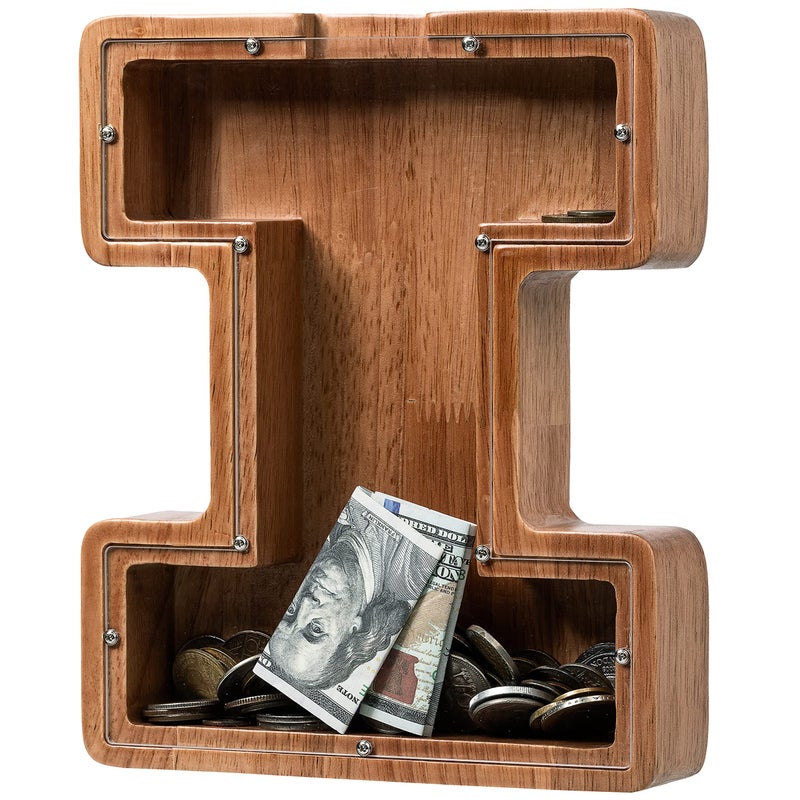 ladenk Piggy Bank for Kids Boys Girls Wooden Large Letter Piggy Bank Alphabet Money Bank with Initial I Coin Bank Fun Gifts for Birthday Christmas Festival Baby Shower - Image 3