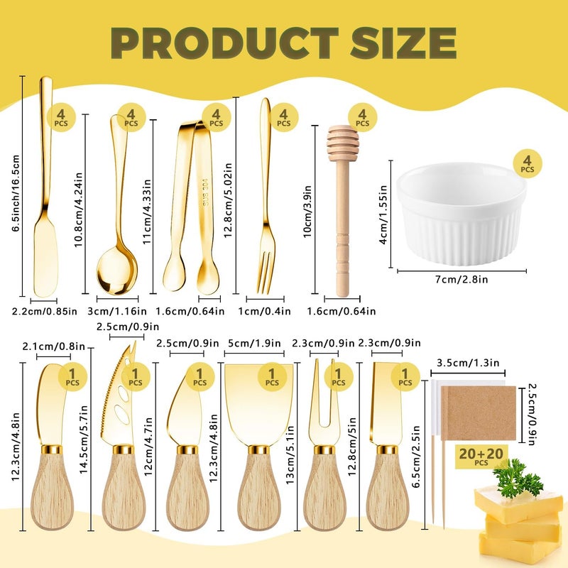 Mlurcu Charcuterie Boards Accessories Gold Charcuterie Utensils Cheese Butter Spreader Knife Set Small Serving Tongs Forks and Spoons Dipping Bowls Honey Dippers Toothpick Flags for Party Platter Making - Image 2