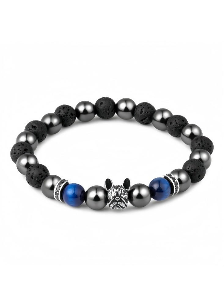 Hiras Black Agate Beaded Bracelet, Bulldog Charm Magnetic Hematite Bracelet Fashionable Spirit Animal Elements, Bringing Strength and Courage, Gift for Men and Women  - Image 2