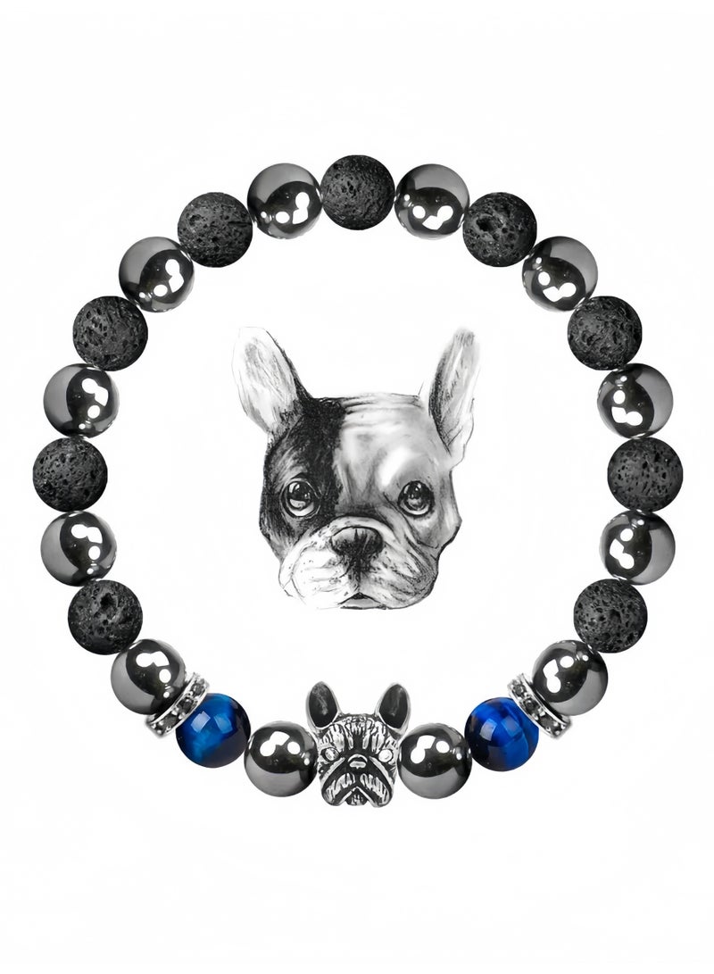 Hiras Black Agate Beaded Bracelet, Bulldog Charm Magnetic Hematite Bracelet Fashionable Spirit Animal Elements, Bringing Strength and Courage, Gift for Men and Women  - Image 1