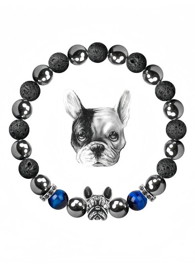 حِرَاس سوار مزخرف من العقيق الأسود، وسوار هيماتيت مغناطيسي بتصميم بولدوج من عناصر حيوانية عصرية، بيوفر القوة والشجاعة، هدية للرجال والستات. - Image 1