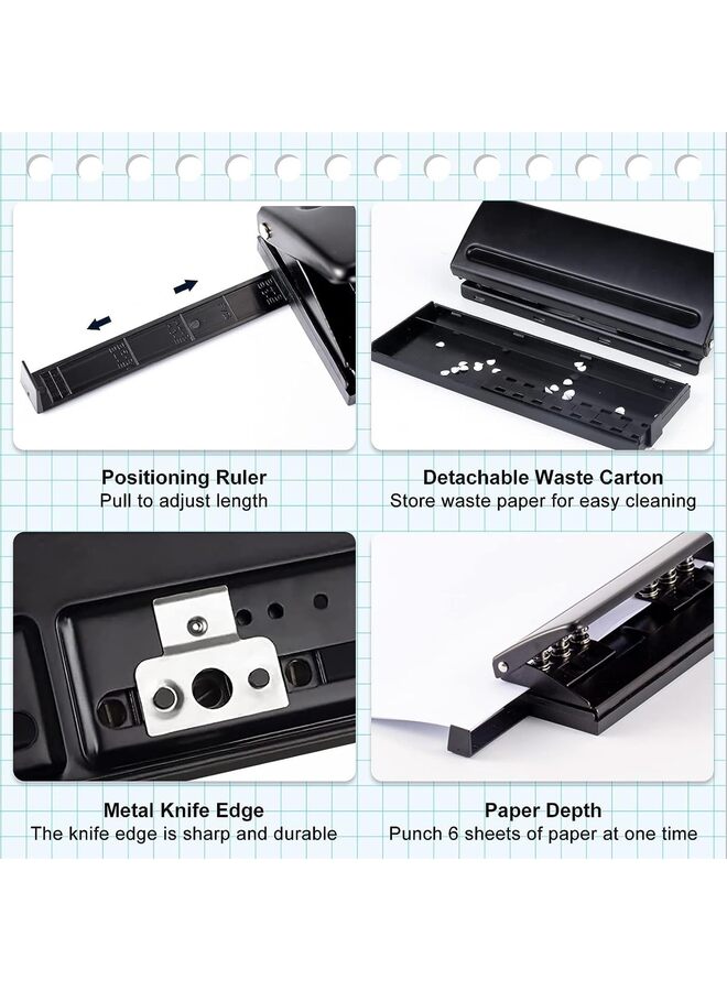 Adjustable 6 Hole Punch: Metal Six Hole Puncher for Planners and 6-Ring Binders with 6 Sheet Capacity for A4 / A5 / A6 / Personal/Pocket Size - Image 5