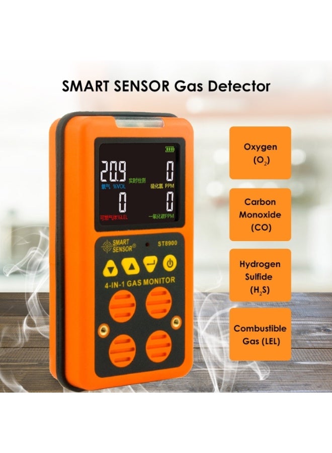 SMART SENSOR ST8900 4 in 1 Toxic Gas CO Carbon Monoxide Detector Hydrogen Sulfide H2S Oxygen Combustible Gas Test LCD Display Monitor, Sound Light Vibration Alarm - Image 5