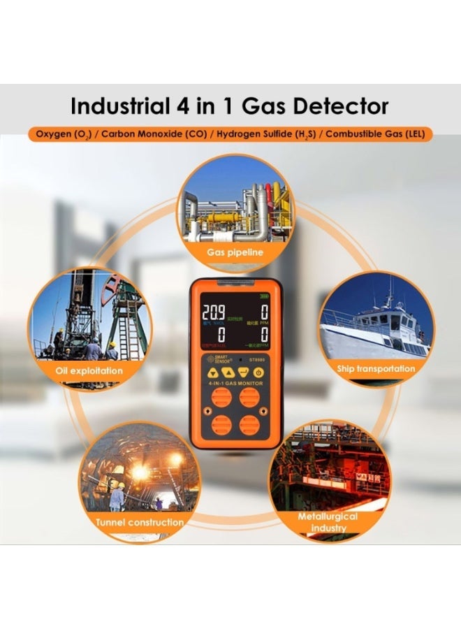 SMART SENSOR ST8900 4 in 1 Toxic Gas CO Carbon Monoxide Detector Hydrogen Sulfide H2S Oxygen Combustible Gas Test LCD Display Monitor, Sound Light Vibration Alarm - Image 3