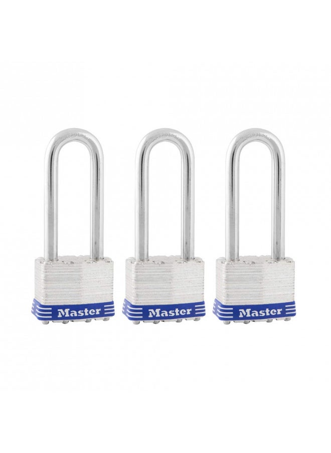 Master Lock Master Lock 1TRILJ Outdoor Padlock with Key, 3 Pack Keyed-Alike,Silver  - Image 1