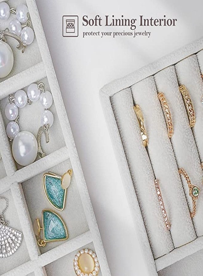 Bitnex صينية تنظيم مجوهرات Bitnex، 4 قطع من منظمات المجوهرات المخملية القابلة للتكديس للأدراج، صواني عرض وتخزين المجوهرات، حامل منظم للأقراط والأساور والقلائد والخواتم للنساء - Image 5