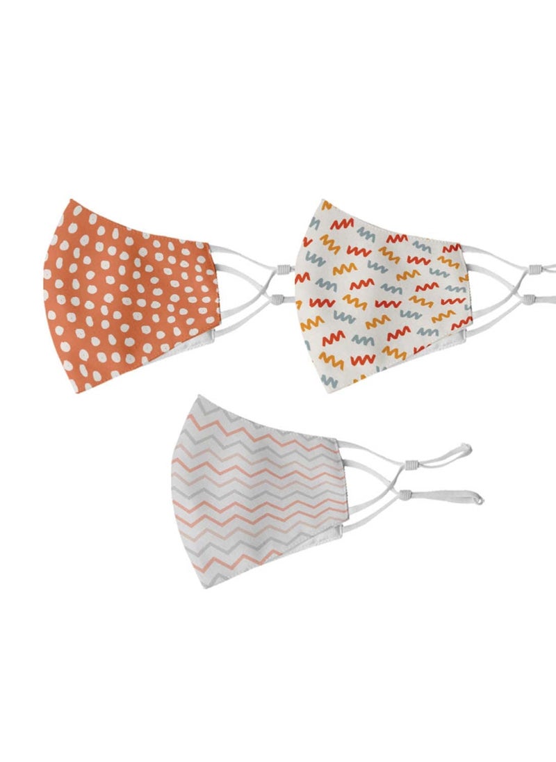 Crazyify Crazyify Orange and White Print Face Mask Face Mask Set of 3 For WomenMen with Adjustable Earloop Two Layer Soft Printed Canvas Fabric with HD Print Washable Resuable  - Image 1
