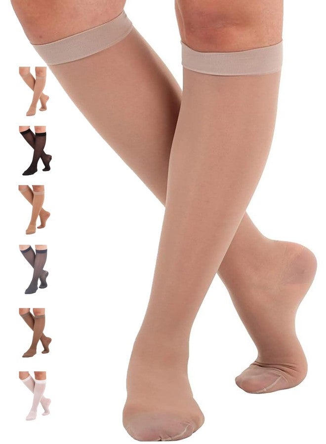 ABSOLUTE SUPPORT Made in USA - Sheer Compression Socks for Women 15-20 mmHg - Support Hose Knee High Stockings - A101, Nude, XXL - Image 1