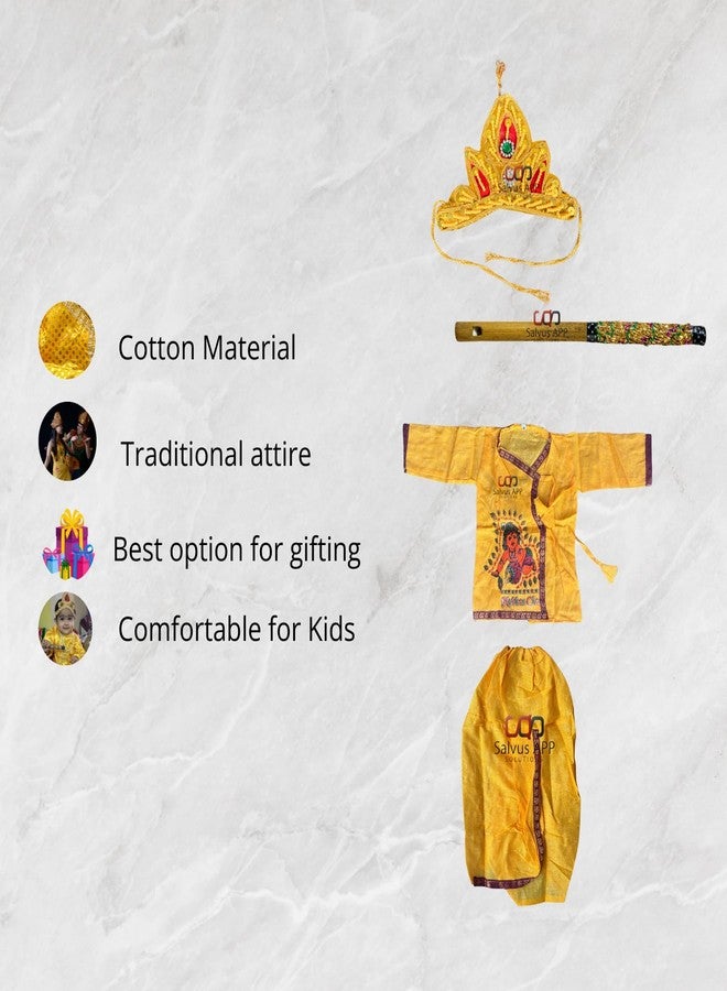 Salvus APP SOLUTIONS Traditional Janmashtami Krishna Dress Costume: Perfect Attire for Celebrating Lord Krishna's Appearance (Yellow_0-1 Year) - Image 4