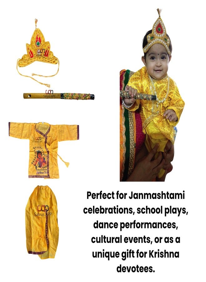 Salvus APP SOLUTIONS Traditional Janmashtami Krishna Dress Costume: Perfect Attire for Celebrating Lord Krishna's Appearance (Yellow_0-1 Year) - Image 5