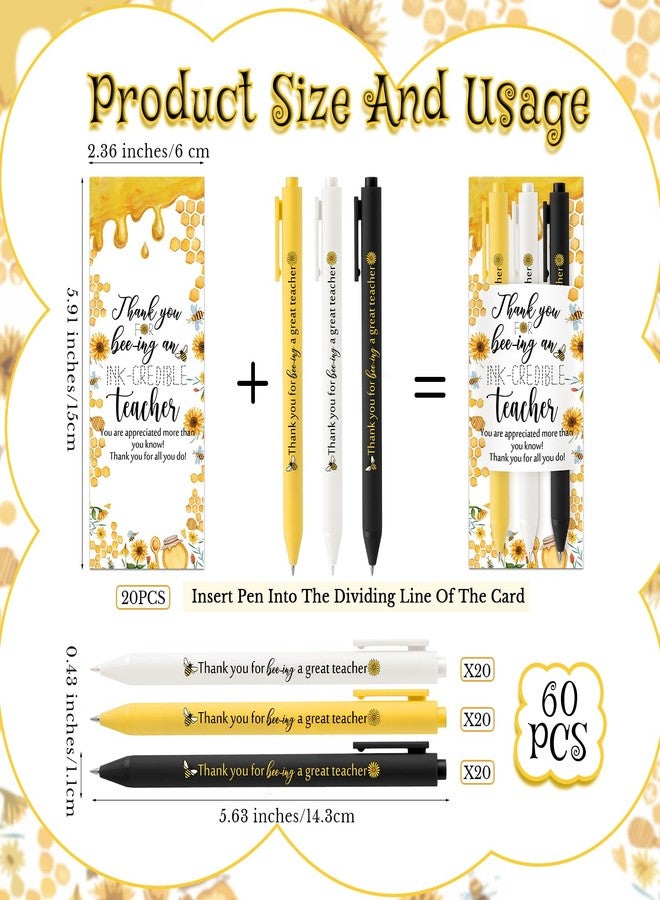 Chivertion 20 Sets Teacher Appreciation Gifts Bulk Cute Bee Sunflower Retractable Ballpoint Pens (3 Colors/Set) Thank You Teacher Bookmarks Black Ink for School Office - Image 2