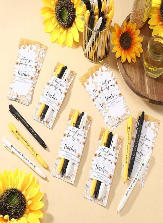 Chivertion 20 Sets Teacher Appreciation Gifts Bulk Cute Bee Sunflower Retractable Ballpoint Pens (3 Colors/Set) Thank You Teacher Bookmarks Black Ink for School Office - Image 5