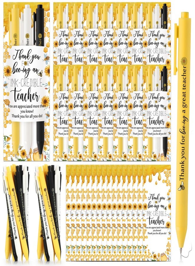 Chivertion 20 Sets Teacher Appreciation Gifts Bulk Cute Bee Sunflower Retractable Ballpoint Pens (3 Colors/Set) Thank You Teacher Bookmarks Black Ink for School Office - Image 1
