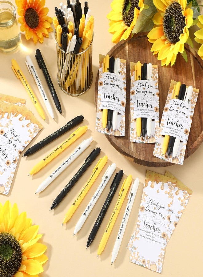 Chivertion 20 Sets Teacher Appreciation Gifts Bulk Cute Bee Sunflower Retractable Ballpoint Pens (3 Colors/Set) Thank You Teacher Bookmarks Black Ink for School Office - Image 4