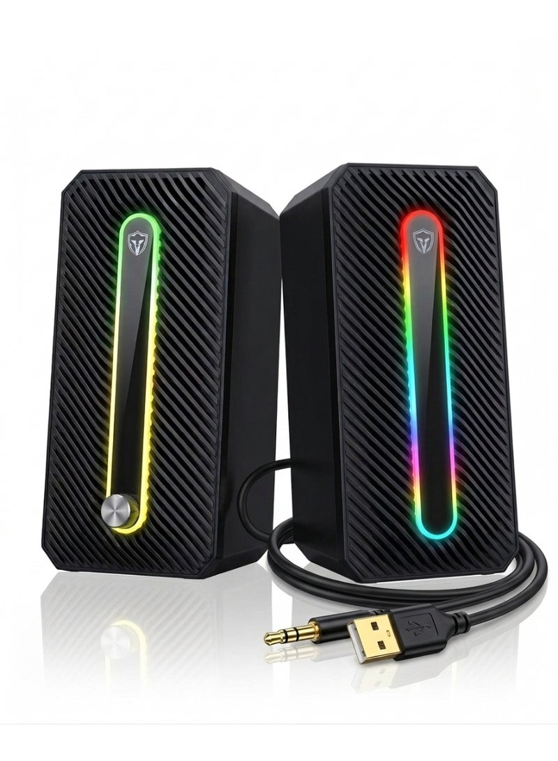 Multimedia Computer Speaker Wired – 10W (5W*2.0 Channel Stereo) – Dynamic RGB Lighting &Touch Control - USB 2.0 Power + 3.5 mm Audio Jack – for PC / Gaming /Music / Mobile - Image 1
