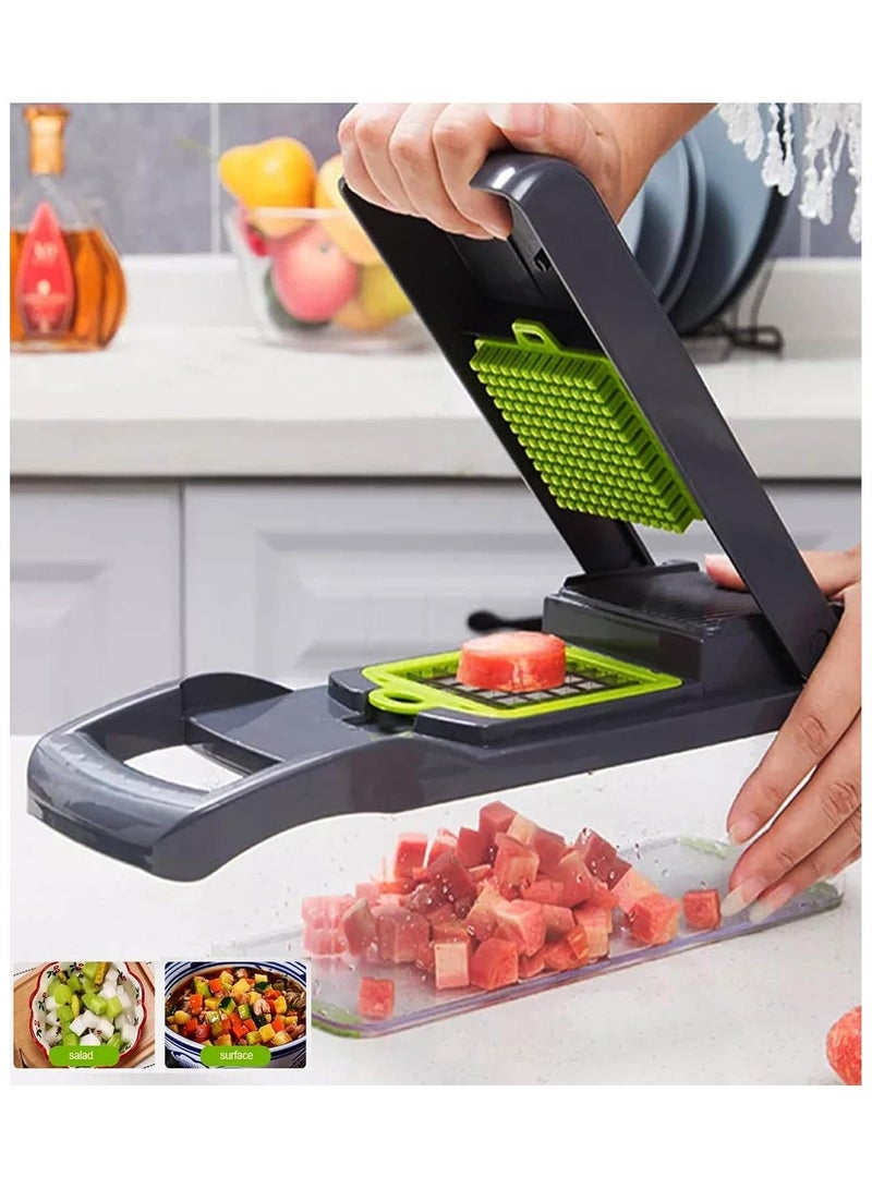 DENX2025| 14-in-1 Multifunctional Vegetable Chopper, Pro Onion Chopper with 8 stainless Steel Blades, Kitchen Slicer, Dicer, and Cutter for Vegetables, Carrots, and Garlic, Includes Storage Container - Image 4