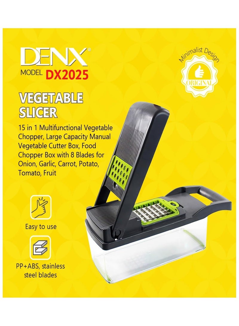 DENX2025| 14-in-1 Multifunctional Vegetable Chopper, Pro Onion Chopper with 8 stainless Steel Blades, Kitchen Slicer, Dicer, and Cutter for Vegetables, Carrots, and Garlic, Includes Storage Container - Image 1