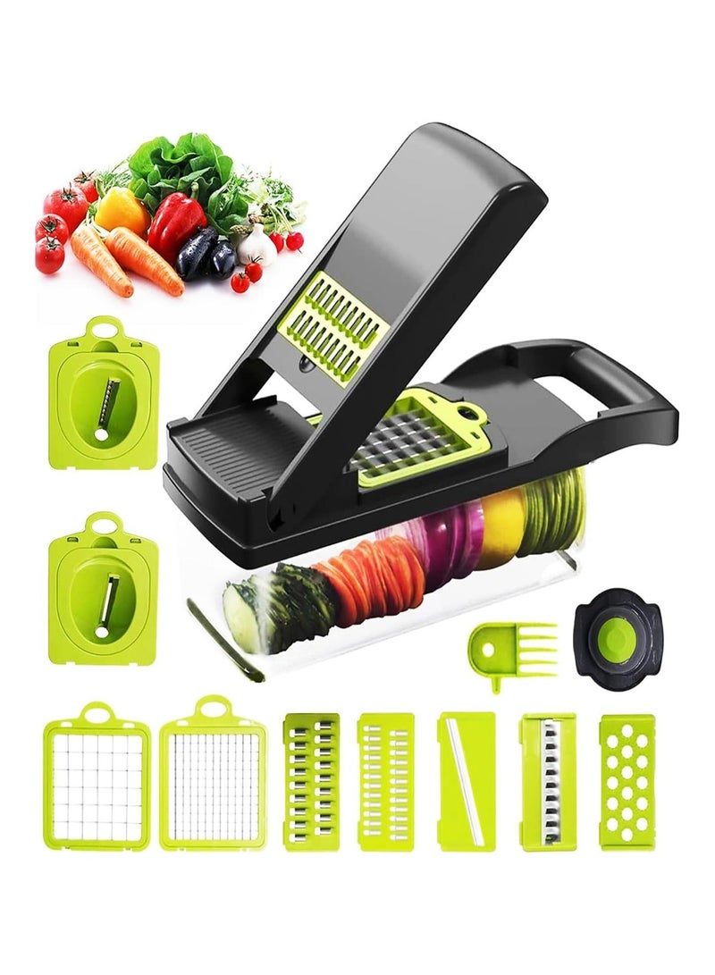 DENX2025| 14-in-1 Multifunctional Vegetable Chopper, Pro Onion Chopper with 8 stainless Steel Blades, Kitchen Slicer, Dicer, and Cutter for Vegetables, Carrots, and Garlic, Includes Storage Container - Image 2