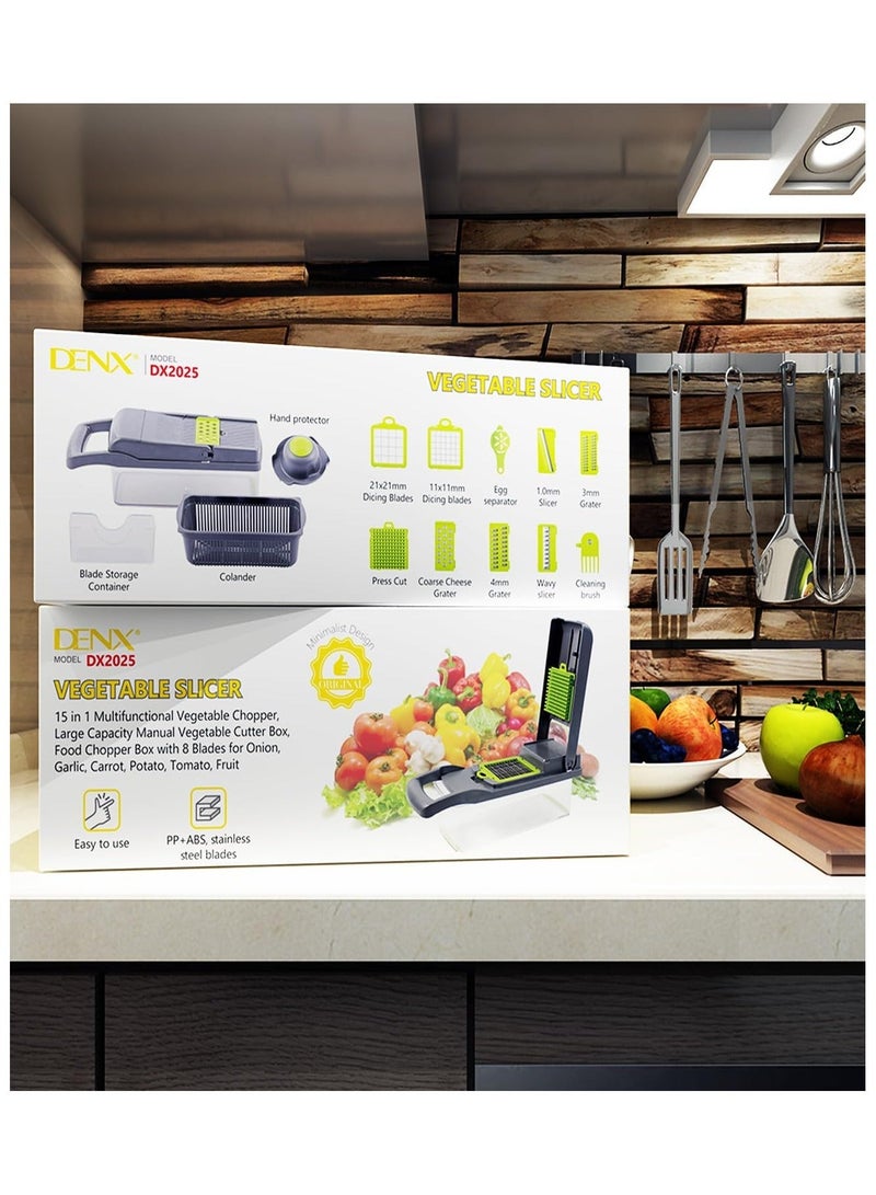 DENX2025| 14-in-1 Multifunctional Vegetable Chopper, Pro Onion Chopper with 8 stainless Steel Blades, Kitchen Slicer, Dicer, and Cutter for Vegetables, Carrots, and Garlic, Includes Storage Container - Image 5