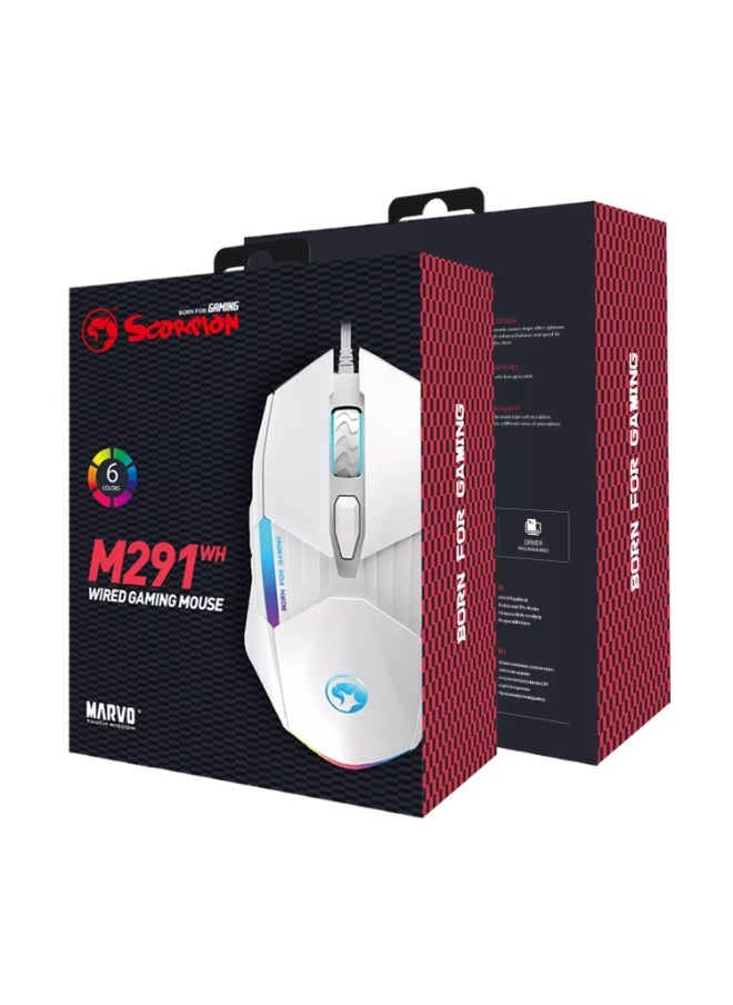 ماوس الألعاب M291WH - مستشعر بصري 6,400 - 6 أزرار قابلة للبرمجة مع برنامج (أبيض)