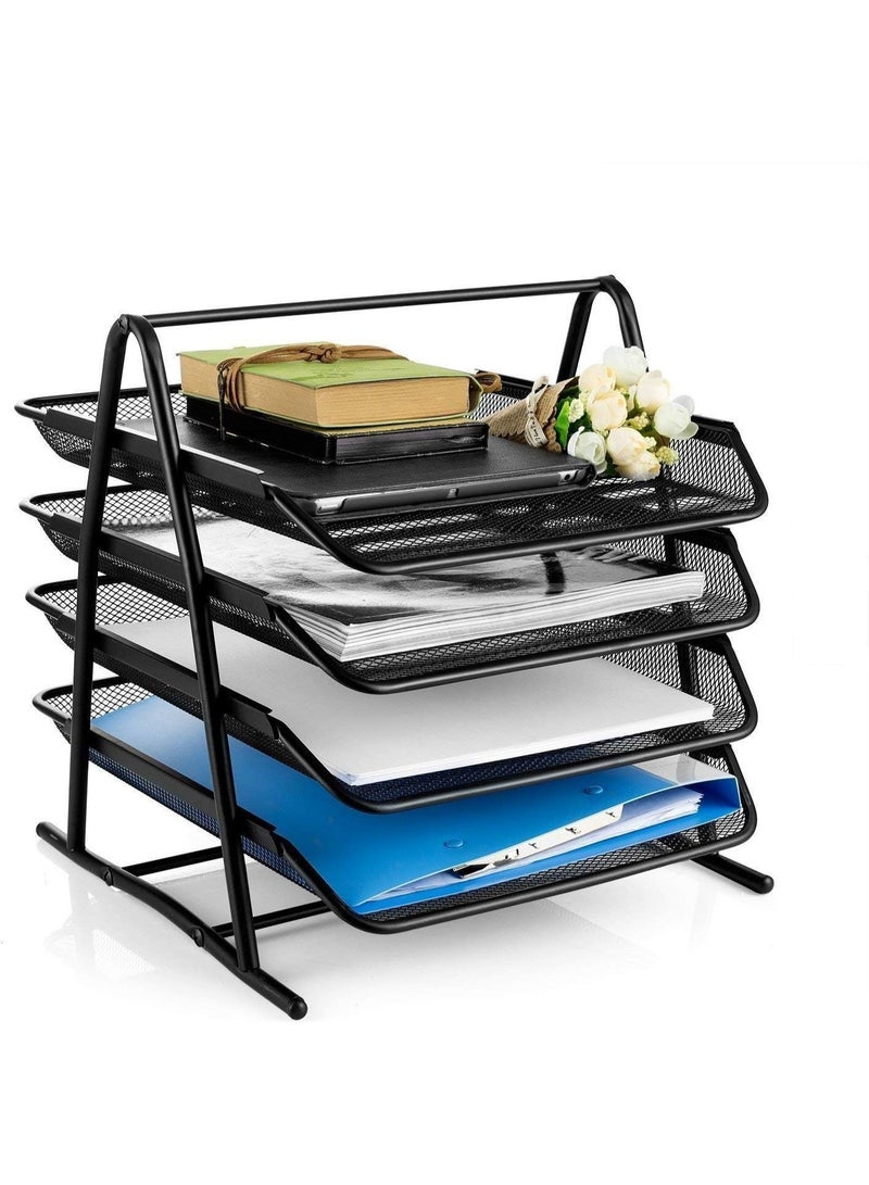 4-Tier Metal Paper Organizer – Stylish Mesh Design for Office