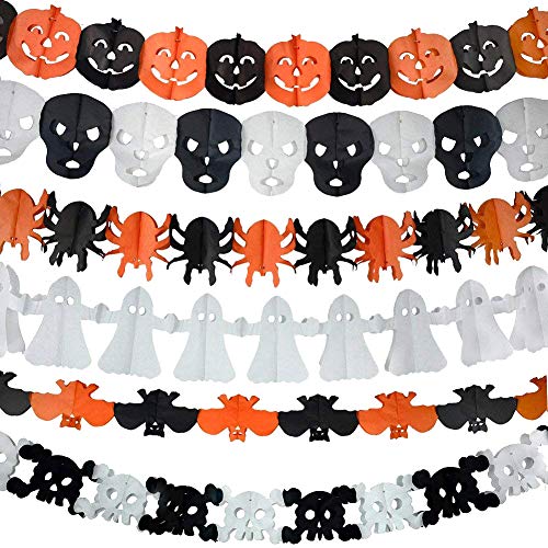 Gardeningwill 6Pcs Precious Halloween Paper Chain Garland Decoration Prop Pumpkin Bat Ghost Spider Skull Shape OH - Image 1