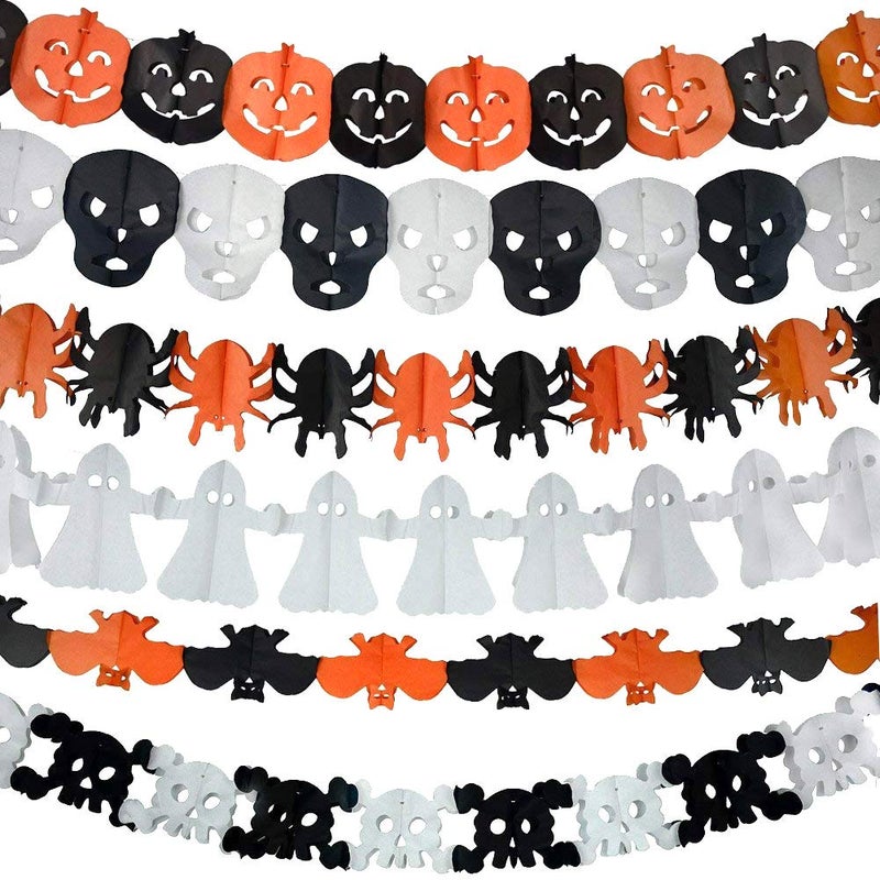 Gardeningwill 6Pcs Precious Halloween Paper Chain Garland Decoration Prop Pumpkin Bat Ghost Spider Skull Shape OH - Image 5