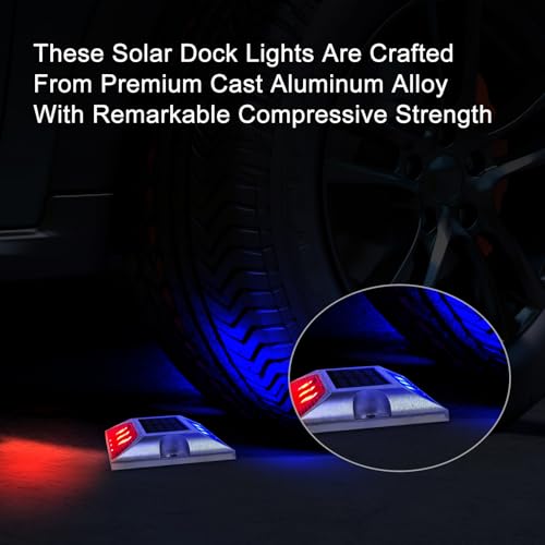 Aolyty Solar Driveway Lights Outdoor, Bright Solar Dock Lights, LED Warning Light Reflective Road Marker Steady Light IP65 Waterproof for Deck Sidewalk Stair Step Pathway (Red & Blue, 2 Pack) - Image 2