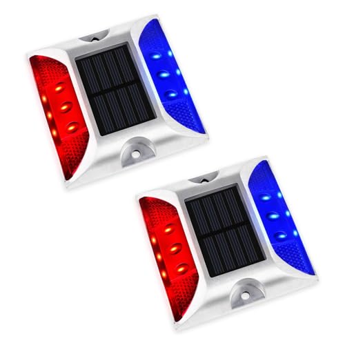 Aolyty Solar Driveway Lights Outdoor, Bright Solar Dock Lights, LED Warning Light Reflective Road Marker Steady Light IP65 Waterproof for Deck Sidewalk Stair Step Pathway (Red & Blue, 2 Pack) - Image 1